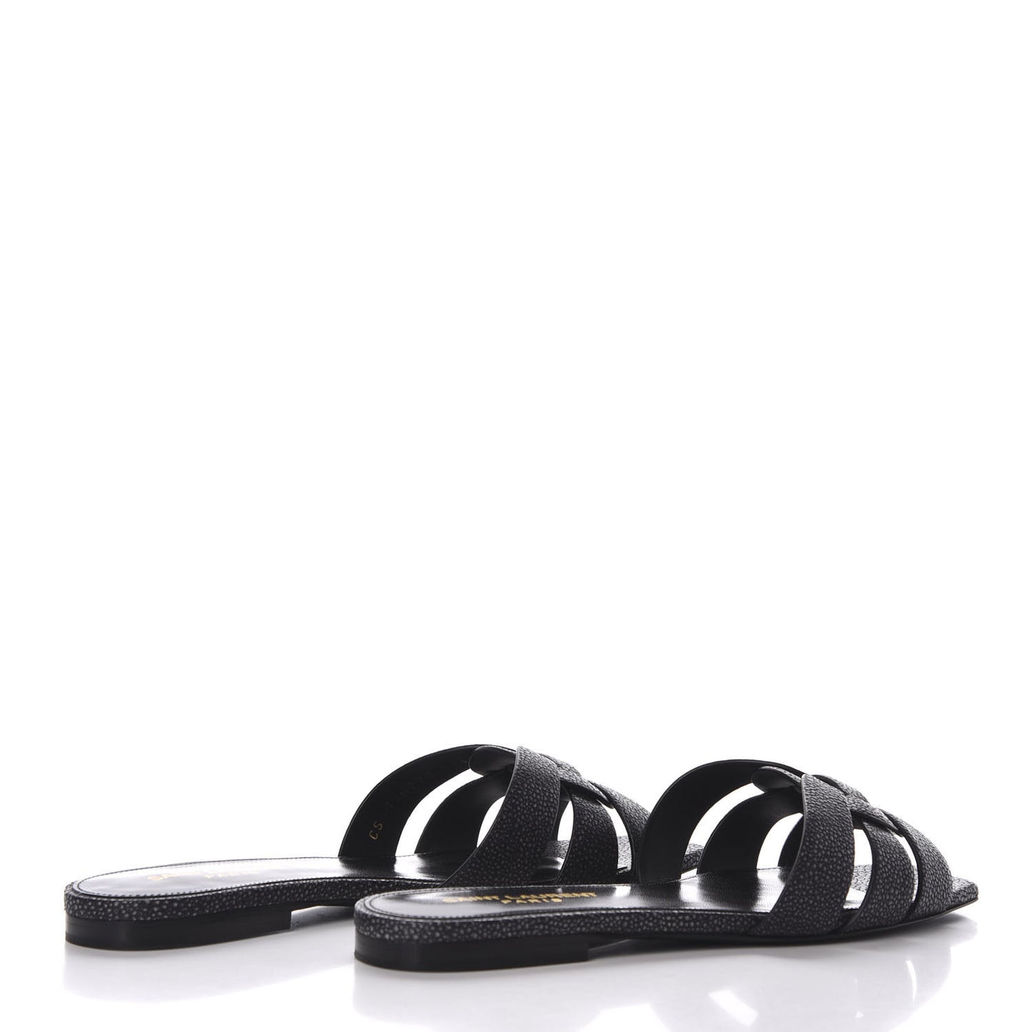 Calfskin Galuchat Embossed Tribute 05 Slide Sandals 36.5 Black