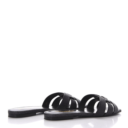Saint Laurent Calfskin Galuchat Embossed Tribute 05 Slide Sandals 36.5 Black 4 of 9