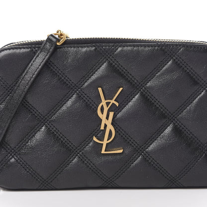 Saint Laurent Grained Lambskin Quilted Mini Becky Double Zip Bag Black 10 of 12