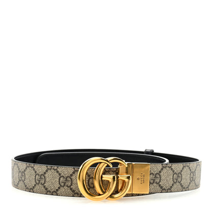 Gucci GG Supreme Monogram Plutone Calfskin Double G Reversible 30mm Belt 85 34 Beige Ebony Black 1 of 4