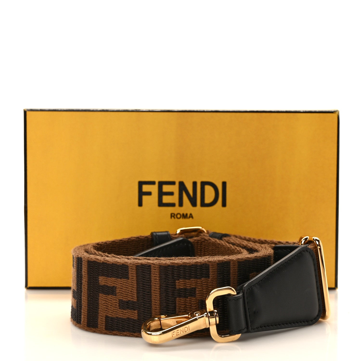 Fendi Jacquard Ribbon Vitello King FF Adjustable Strap You Fango Marrone Black 6 of 6