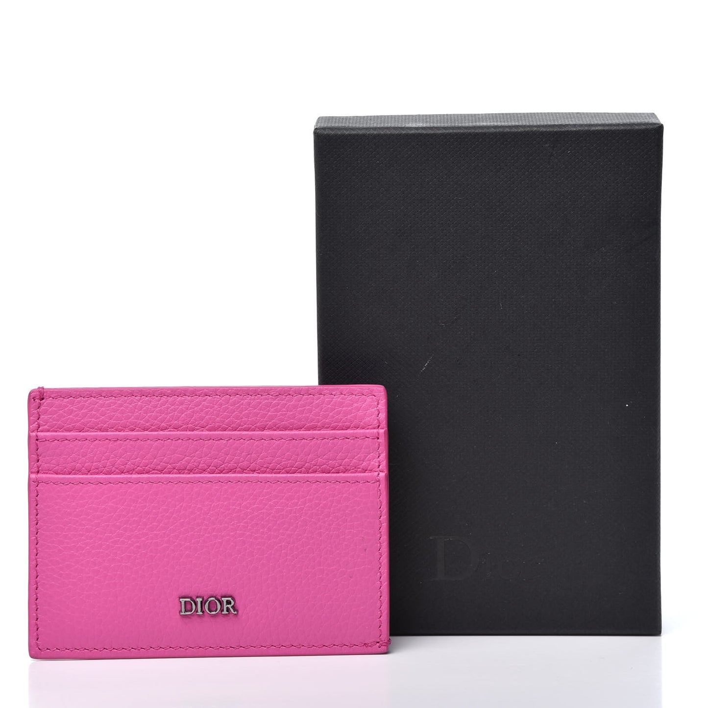Grained Calfskin Card Holder Fuchsia