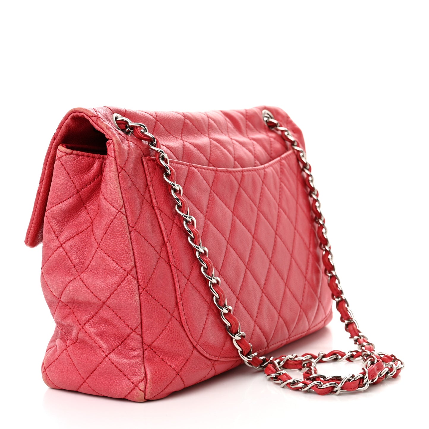 Washed Caviar Quilted Maxi Single Flap Fuchsia