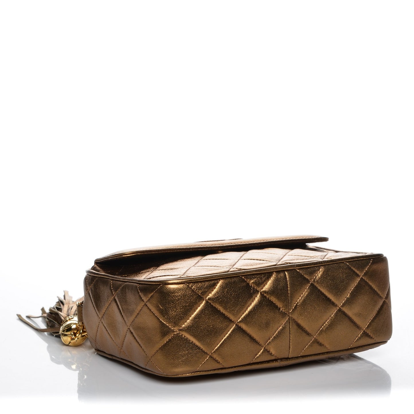 Metallic Lambskin Quilted Tassel Camera Case Bronze