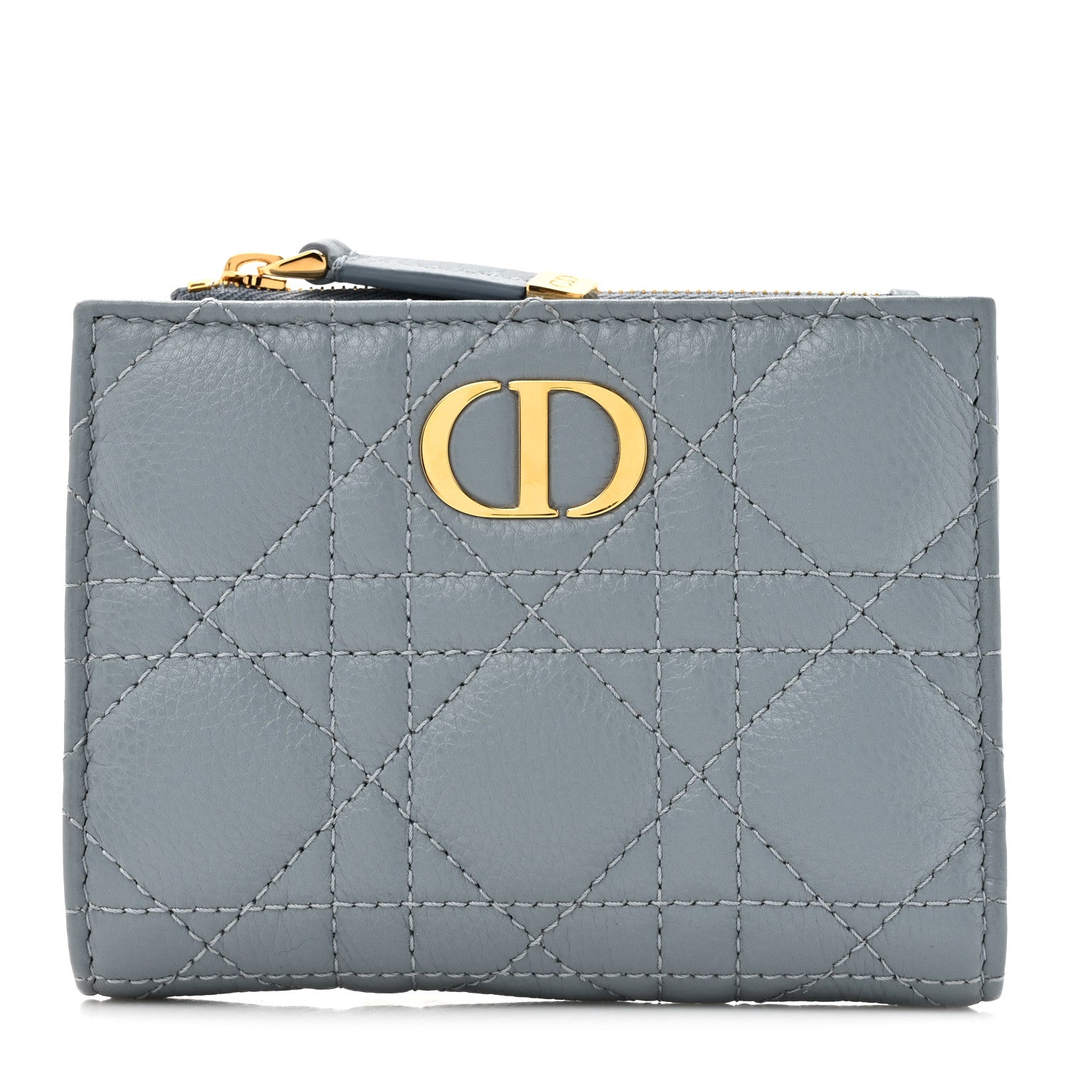 Christian Dior Grained Calfskin Supple Cannage Caro Dahlia Wallet Cloud Blue 1 of 8