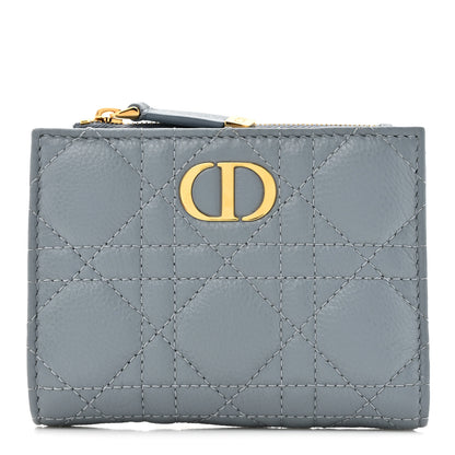 Christian Dior Grained Calfskin Supple Cannage Caro Dahlia Wallet Cloud Blue 1 of 8