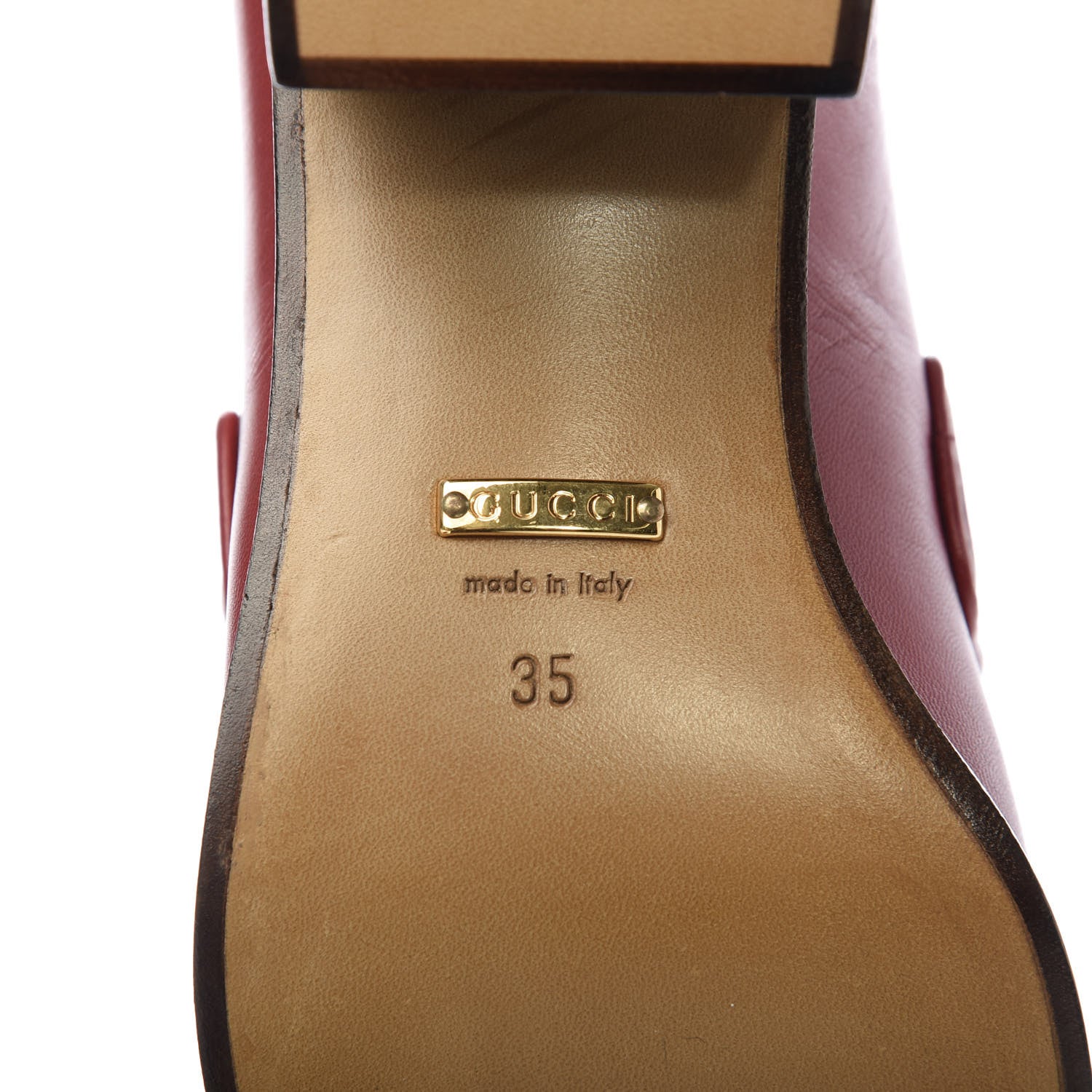 Gucci Malaga Kid Horsebit Mid Heel Loafers 35 Red 7 of 10