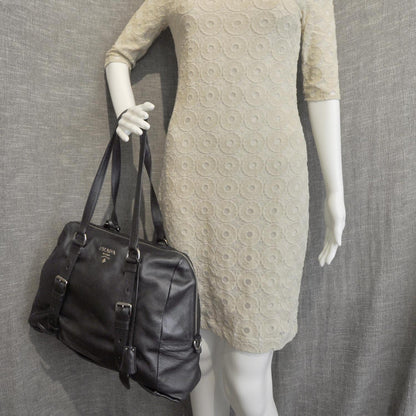 Prada Leather Large New Look Satchel Metallic Black 2 of 9