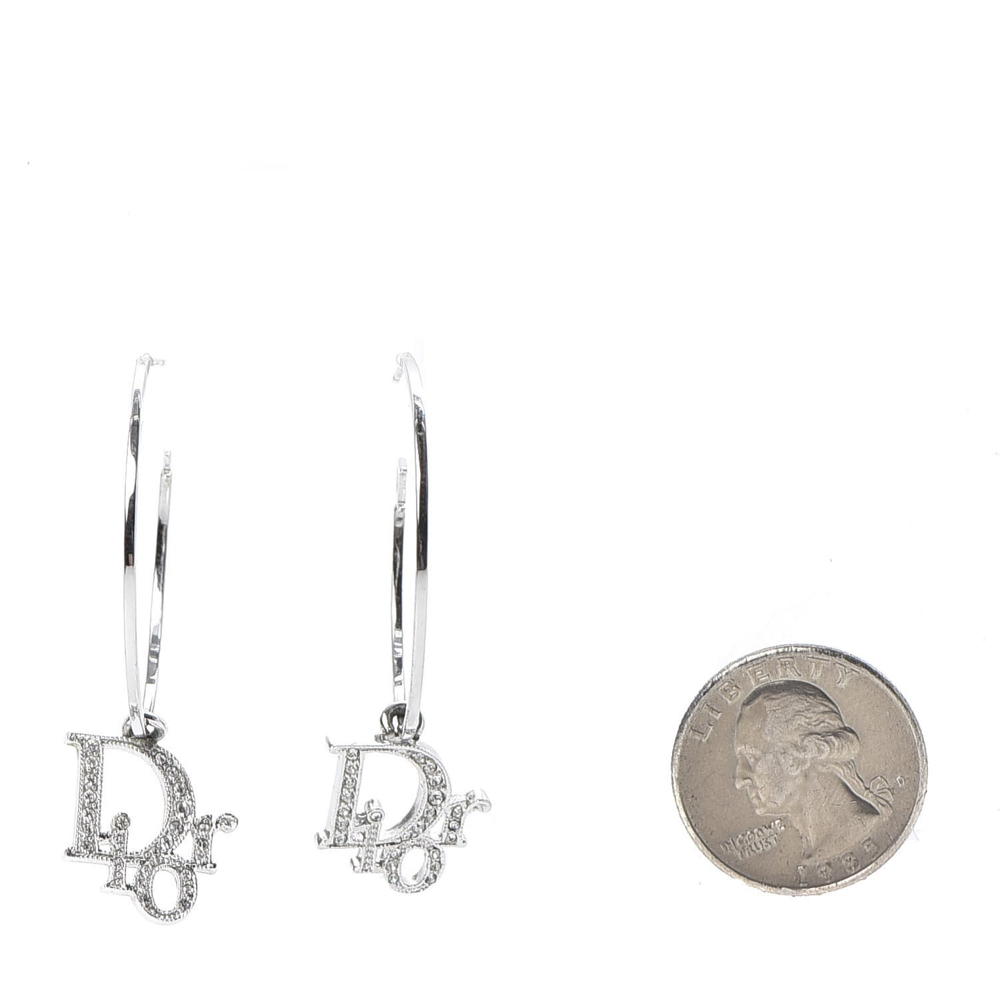 Crystal Logo Hoop Earrings Silver