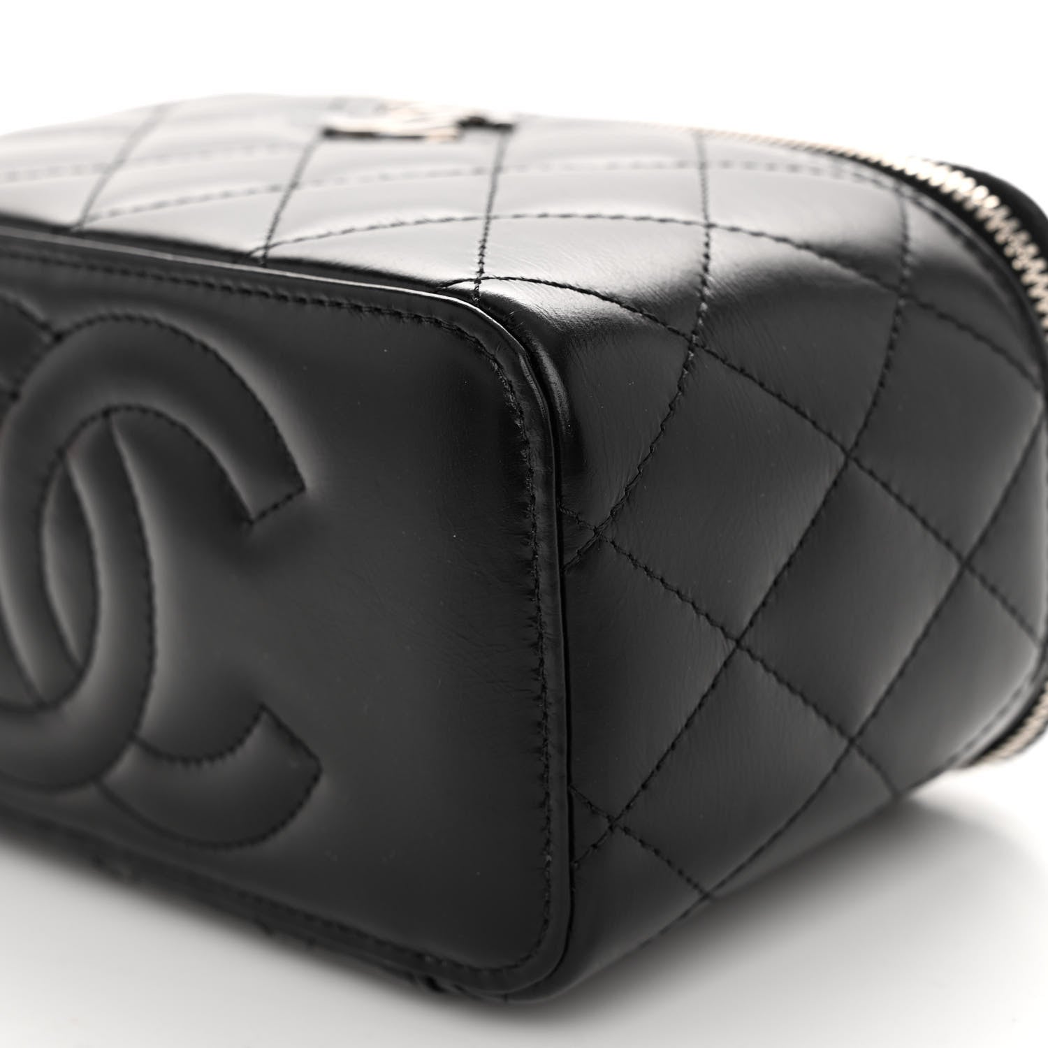 Chanel Shiny Crumpled Calfskin Crystal Quilted Precious Handle Vanity Case With Chain Black 10 of 11