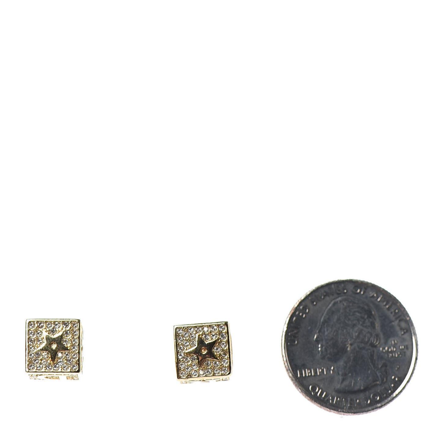 Metal Crystal Lucky Square Earrings Gold