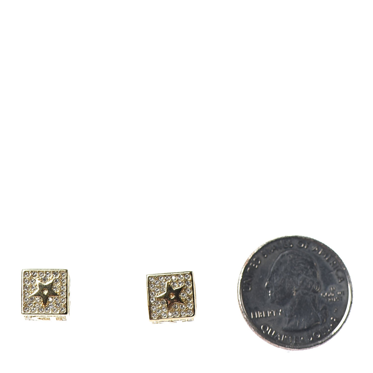 Christian Dior Metal Crystal Lucky Square Earrings Gold 2 of 4