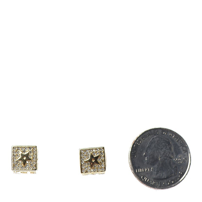 Christian Dior Metal Crystal Lucky Square Earrings Gold 2 of 4