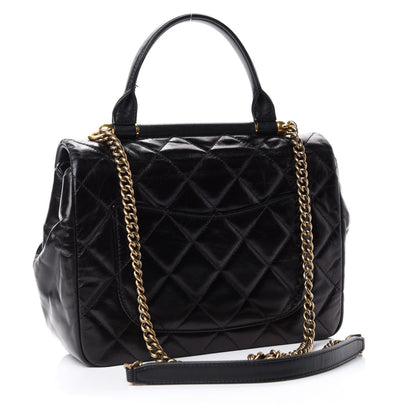 Chanel Glazed Calfskin Quilted Medium Gold Bar Top Handle Flap Black 3 of 12