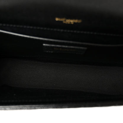 Saint Laurent Grain De Poudre Textured Mixed Matelasse Triquilt Medium Monogram Satchel Black 5 of 11