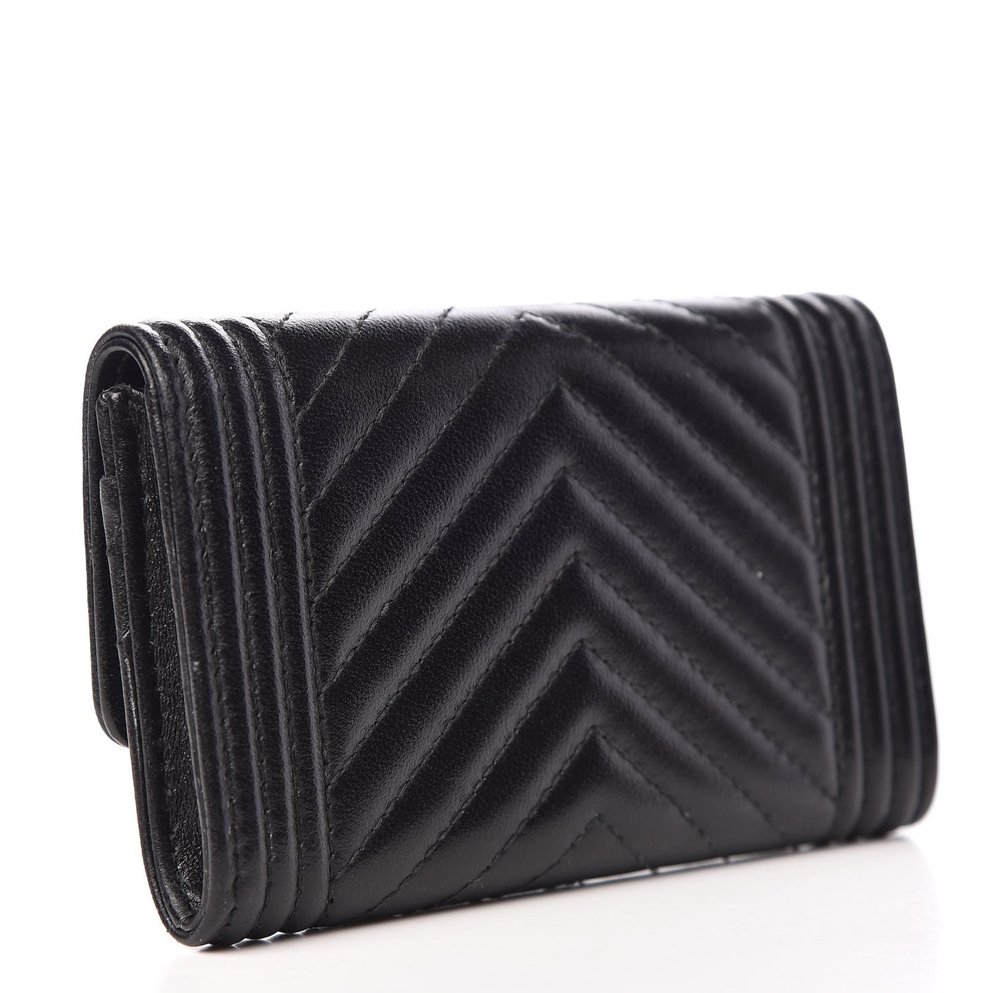 Lambskin Chevron Quilted Boy Card Holder Wallet Black