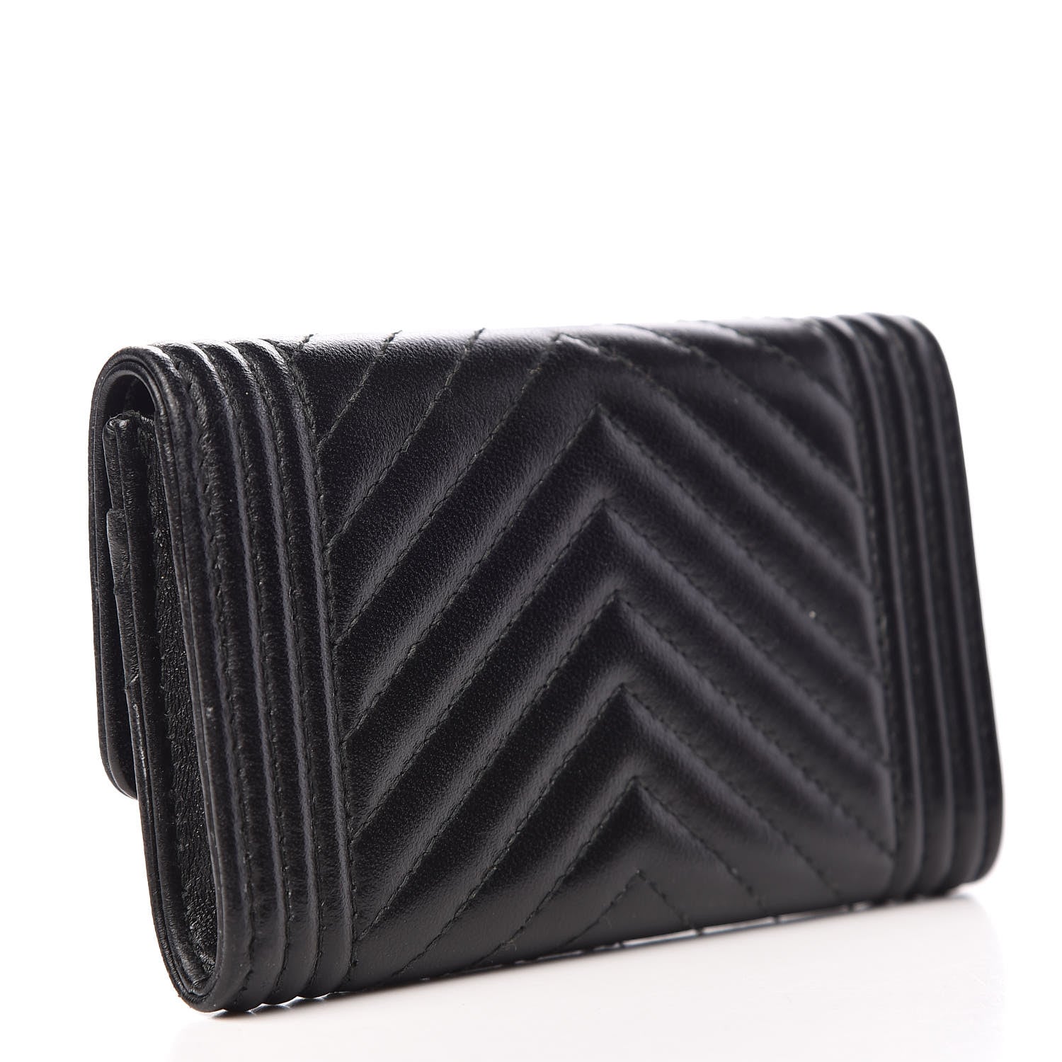Chanel Lambskin Chevron Quilted Boy Card Holder Wallet Black 3 of 14