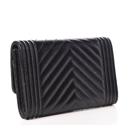 Chanel Lambskin Chevron Quilted Boy Card Holder Wallet Black 3 of 14