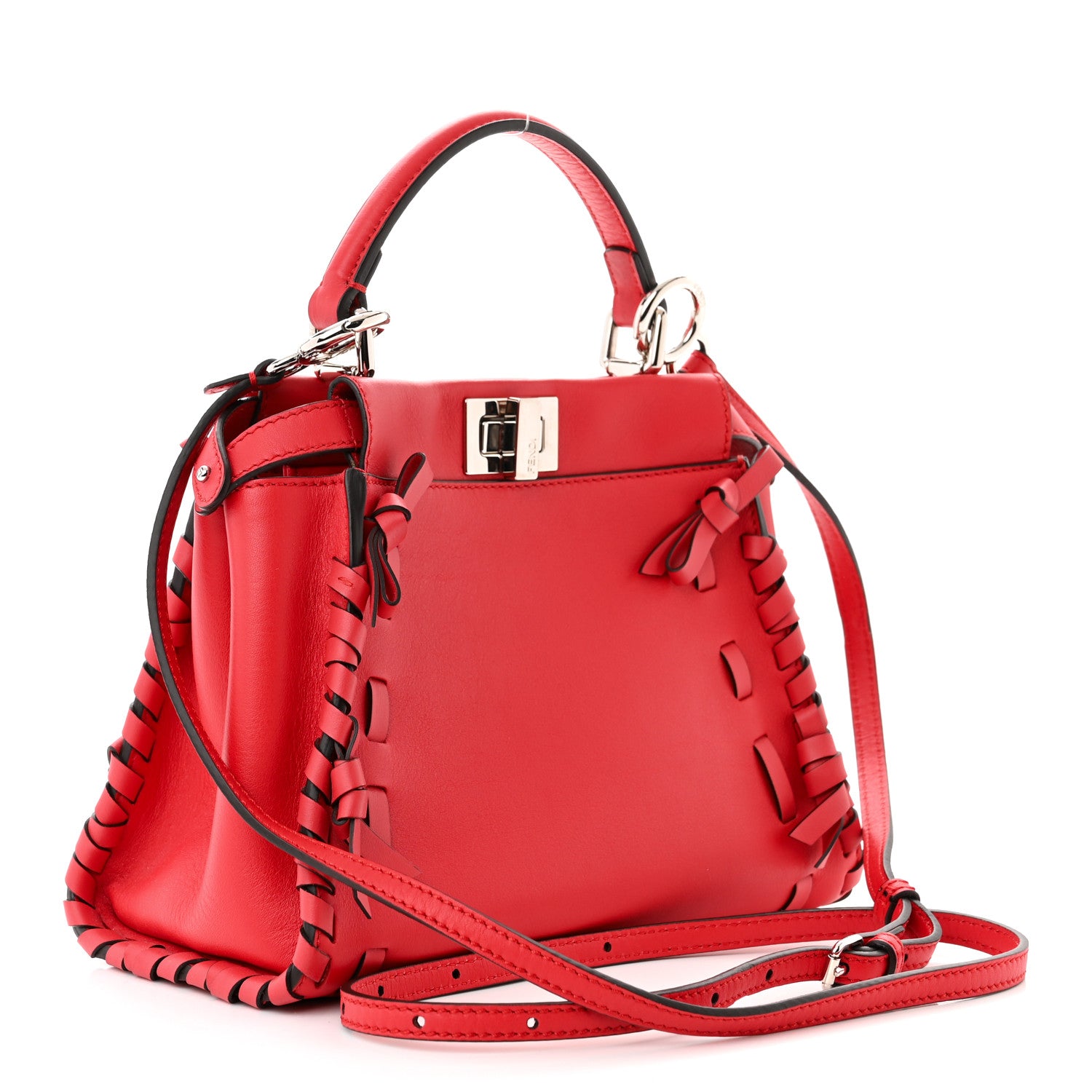 Fendi Vitello Seta Century Nappa Whipstitch Mini Peekaboo Iconic Satchel Fiamma 3 of 11