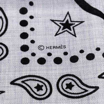Hermes Cashmere Silk Les Cles Bandana Shawl 140 Gris Chine Black 7 of 10