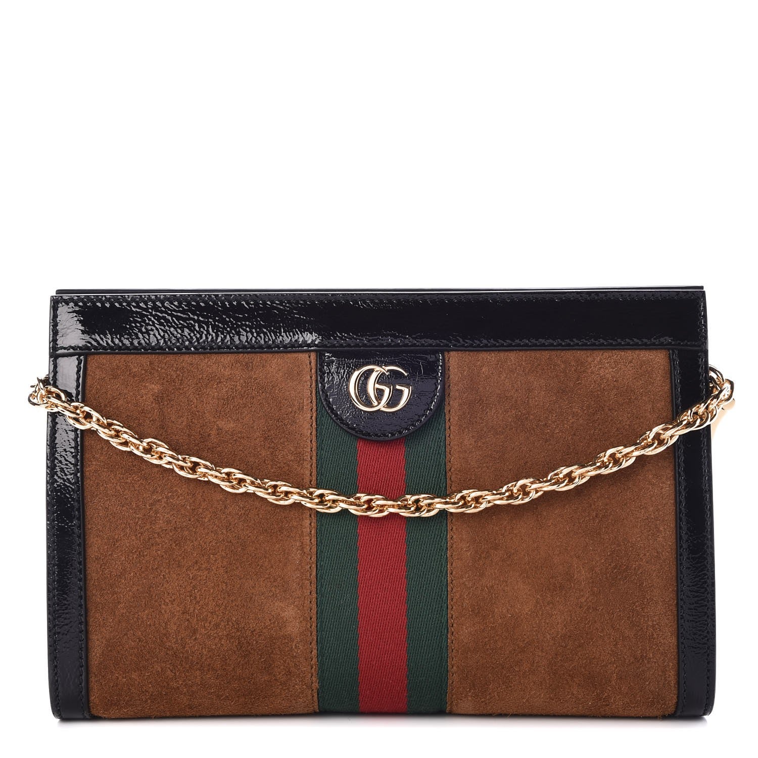 Gucci Suede Patent Web Small Ophidia Chain Shoulder Bag Nocciola Black 1 of 8