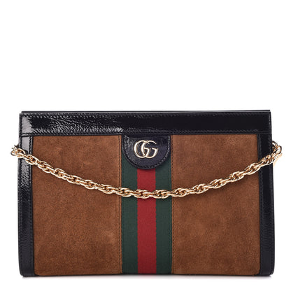 Gucci Suede Patent Web Small Ophidia Chain Shoulder Bag Nocciola Black 1 of 8