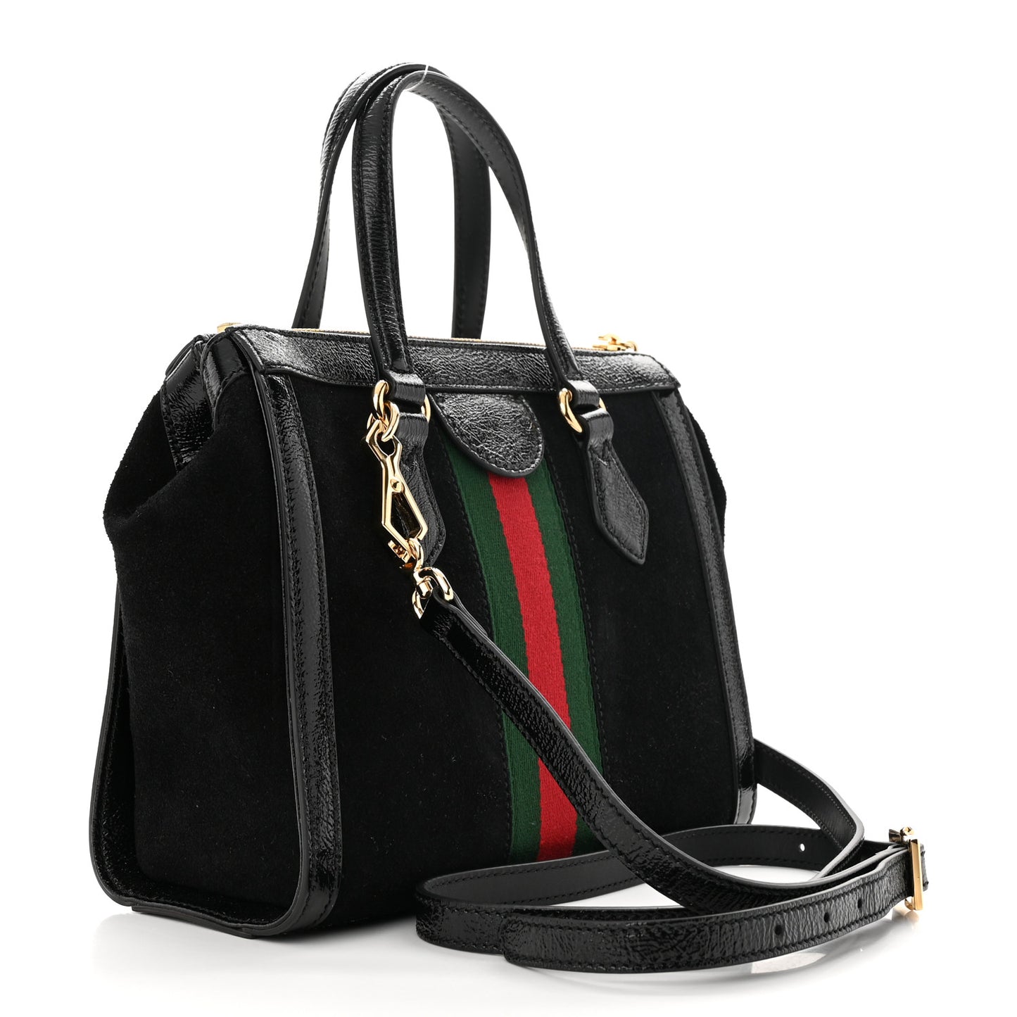 Suede Patent GG Web Small Ophidia Tote Bag Black