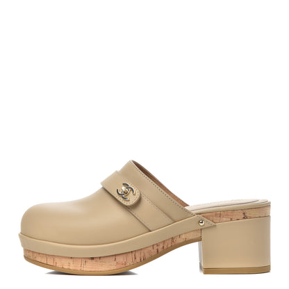 Chanel Calfskin CC Turn Lock Clogs 37 Beige 1 of 12