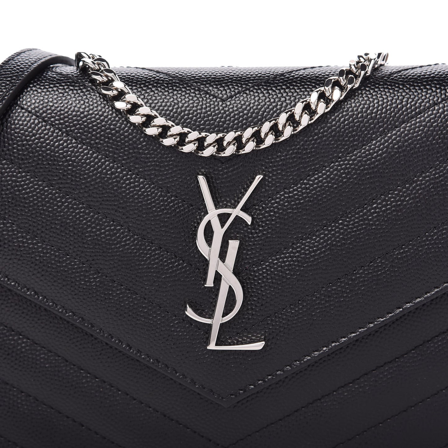Grain De Poudre Matelasse Chevron Monogram Envelope Chain Wallet Black