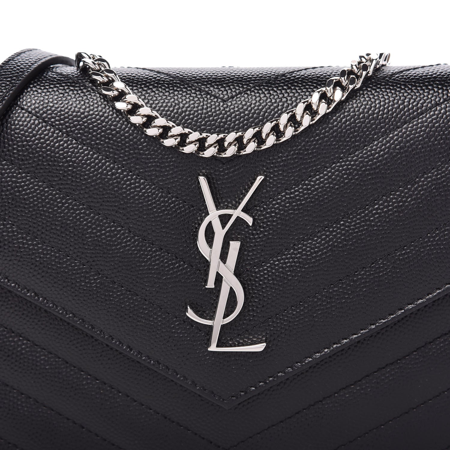 Saint Laurent Grain De Poudre Matelasse Chevron Monogram Envelope Chain Wallet Black 11 of 11