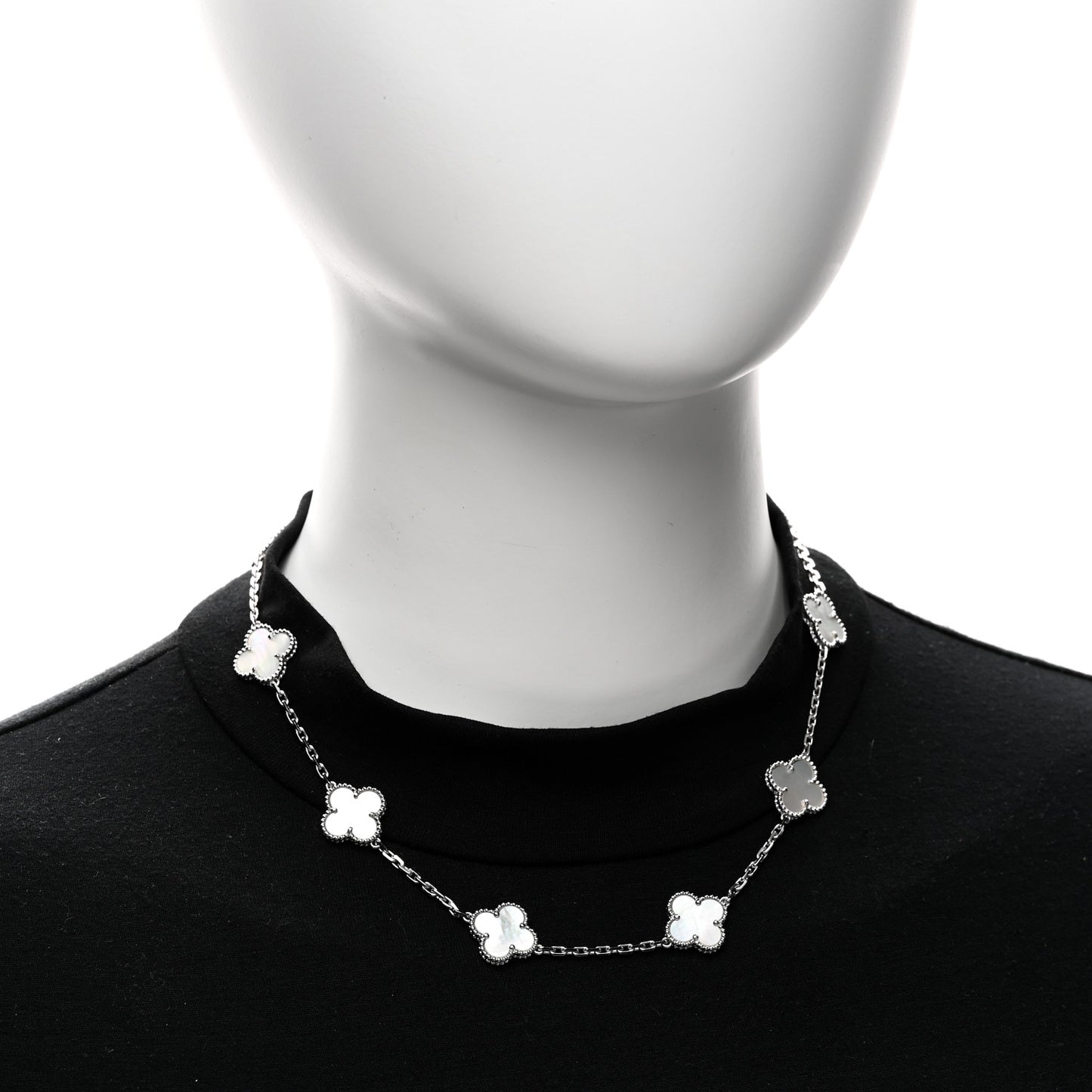 18K White Gold Mother of Pearl 10 Motifs Vintage Alhambra Necklace