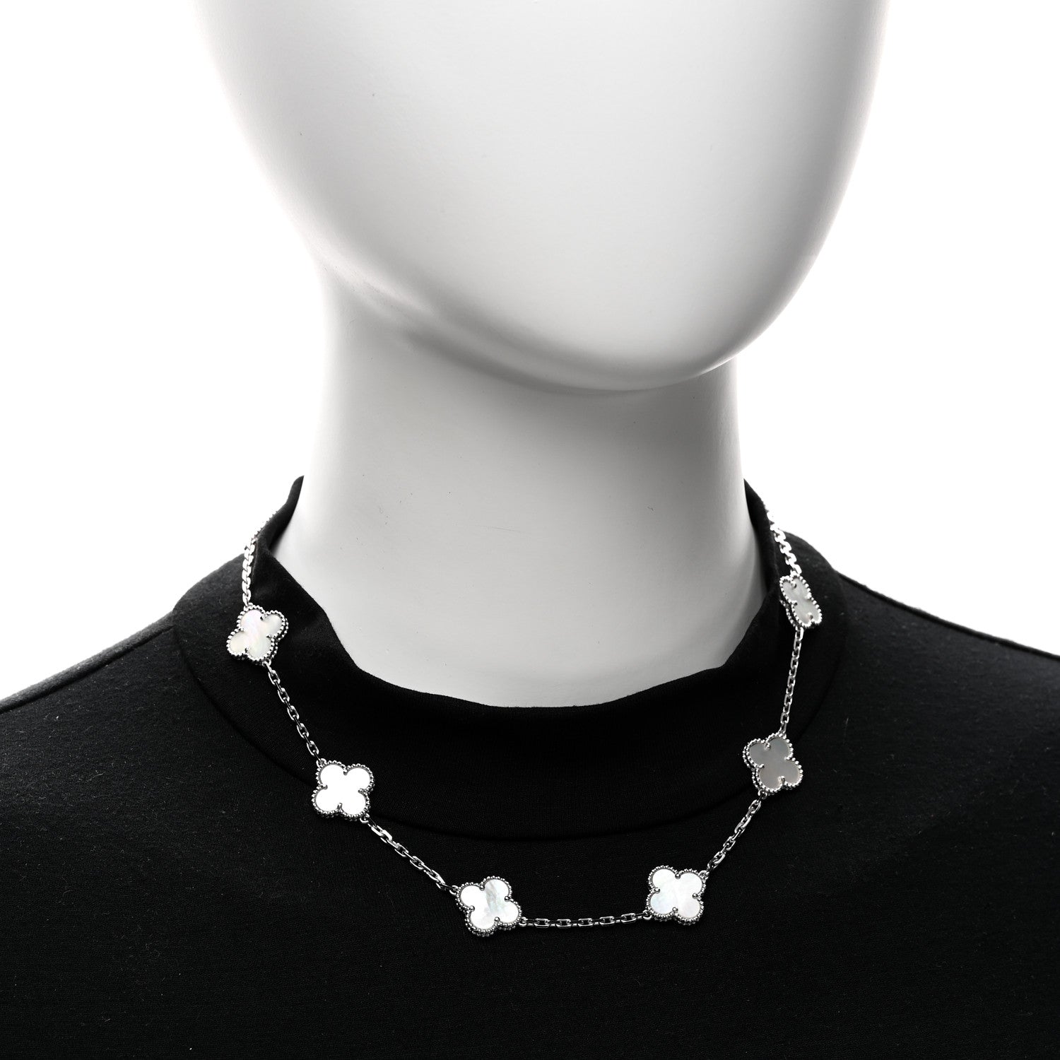Van Cleef & Arpels 18K White Gold Mother of Pearl 10 Motifs Vintage Alhambra Necklace 2 of 7