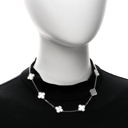 Van Cleef & Arpels 18K White Gold Mother of Pearl 10 Motifs Vintage Alhambra Necklace 2 of 7