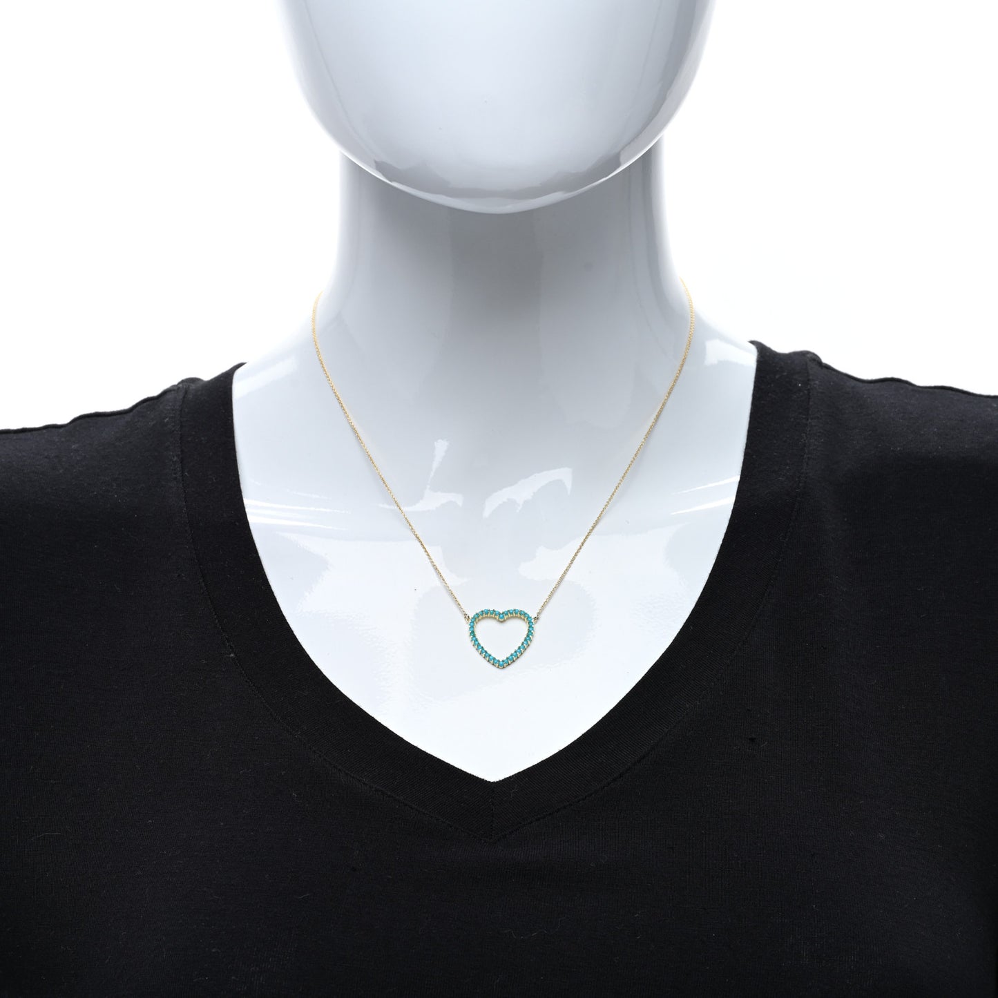 18K Yellow Gold Turquoise Open Heart Pendant Necklace