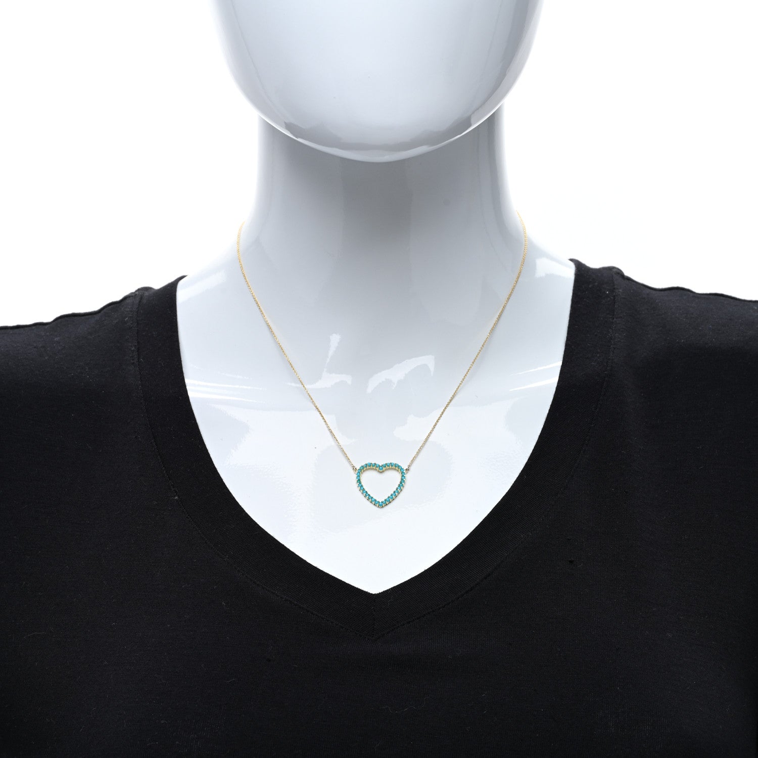 Jennifer Meyer 18K Yellow Gold Turquoise Open Heart Pendant Necklace 3 of 4