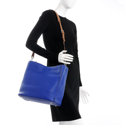 Fendi Cuoio Romano Selleria Tri-color Large Anna Bucket Bag Blue Neon 2 of 8