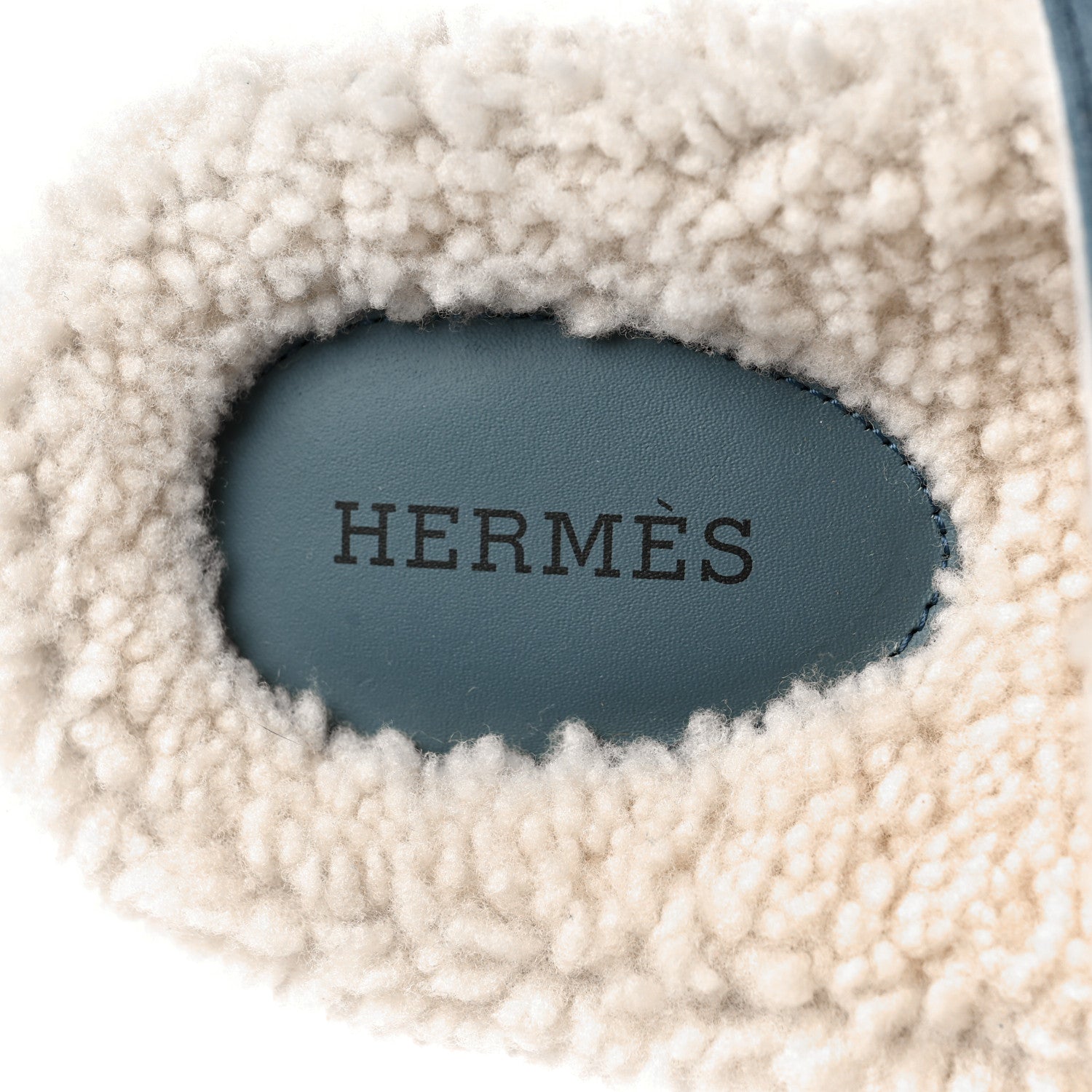 Hermes Suede Goatskin Woolskin Womens Chypre Sandals 39 Bleu Pinede Ecru 7 of 8