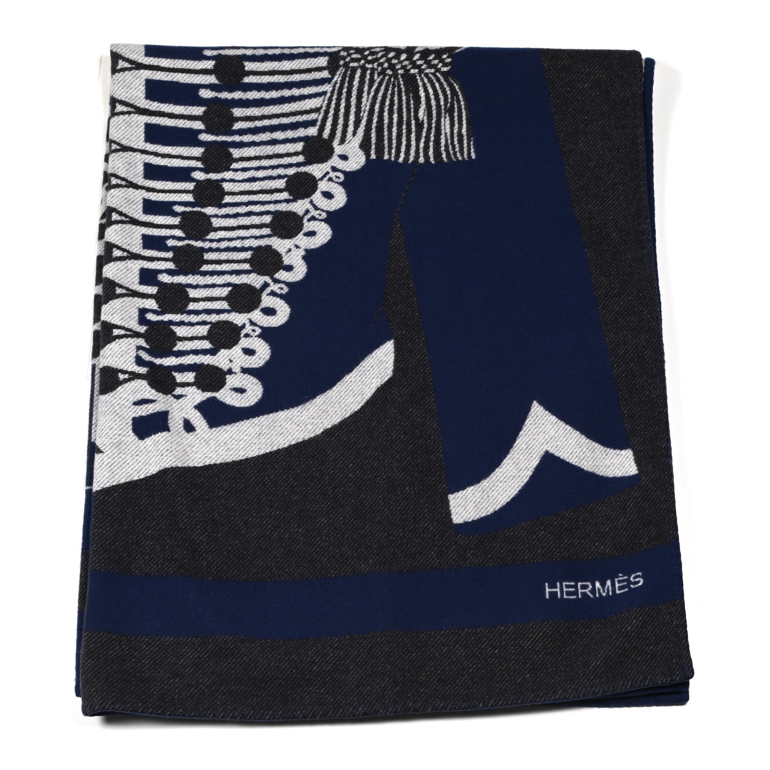 Hermes Cashmere Wool Brandebourgs Blanket Encre 1 of 3