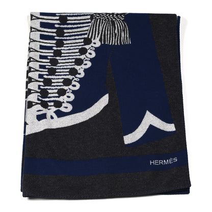Hermes Cashmere Wool Brandebourgs Blanket Encre 1 of 3