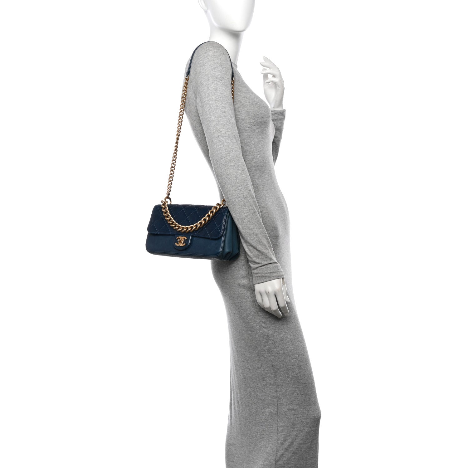 Chanel Iridescent Calfskin Quilted Small Straight Lined Flap Blue 2 of 11