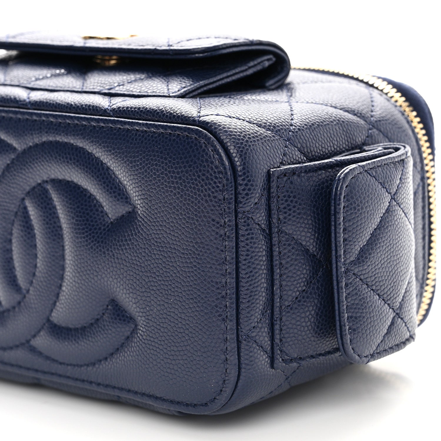 Chanel Caviar Quilted Polly Pocket East West Top Vanity With Chain Navy 10 of 11