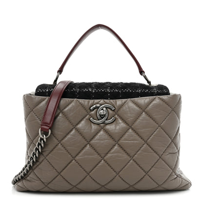 Chanel Aged Calfskin Tweed Large Quilted Portobello Tote Grey 1 of 16