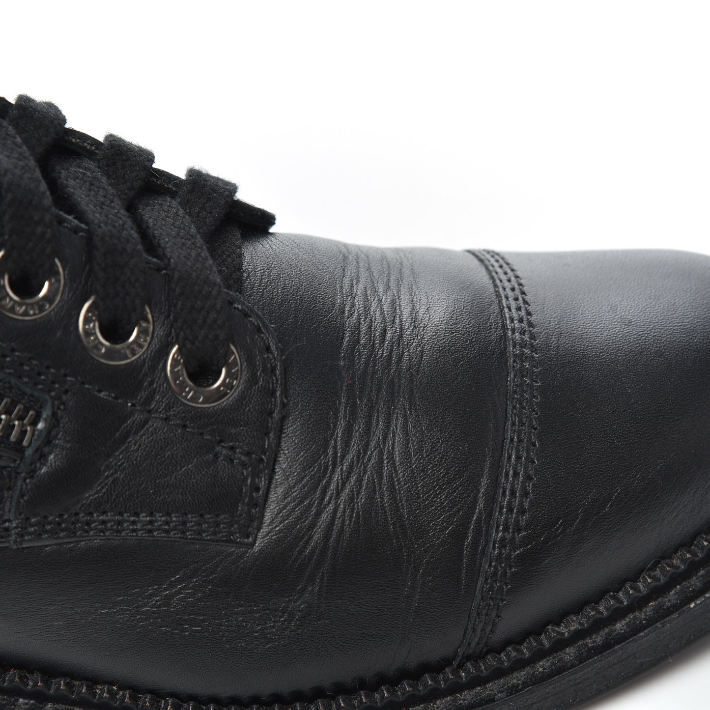 Calfskin Quilted Lace Up Combat Boots 37 Black