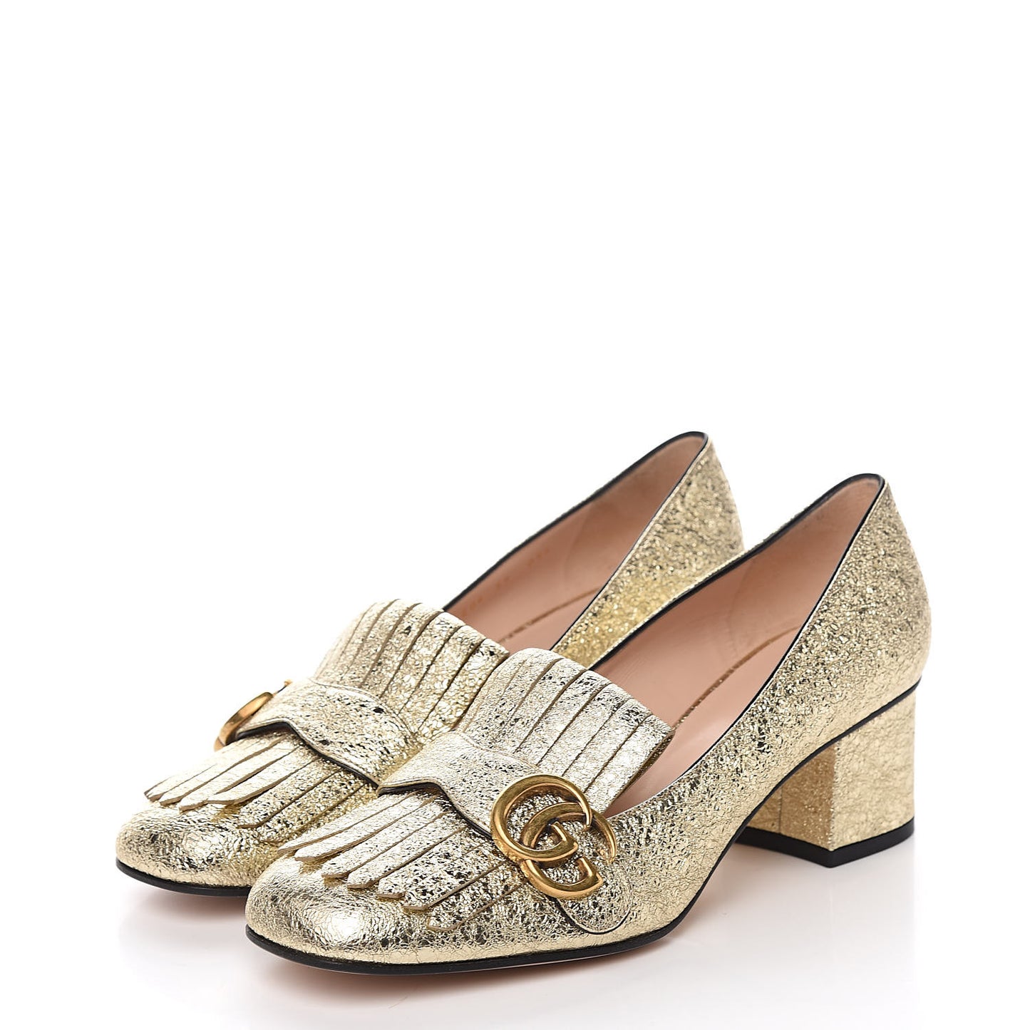 Galassia GG Marmont Fringe 50mm Loafer Pumps 39 Platino