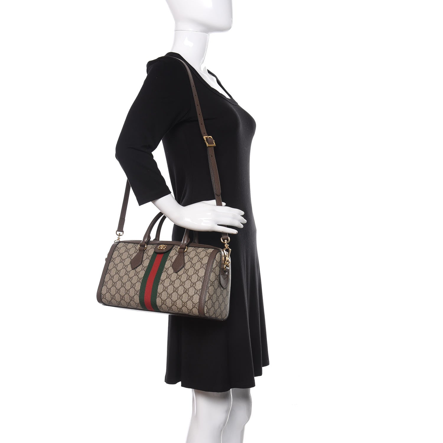 Gucci GG Supreme Monogram Web Medium Ophidia Boston Brown 2 of 10