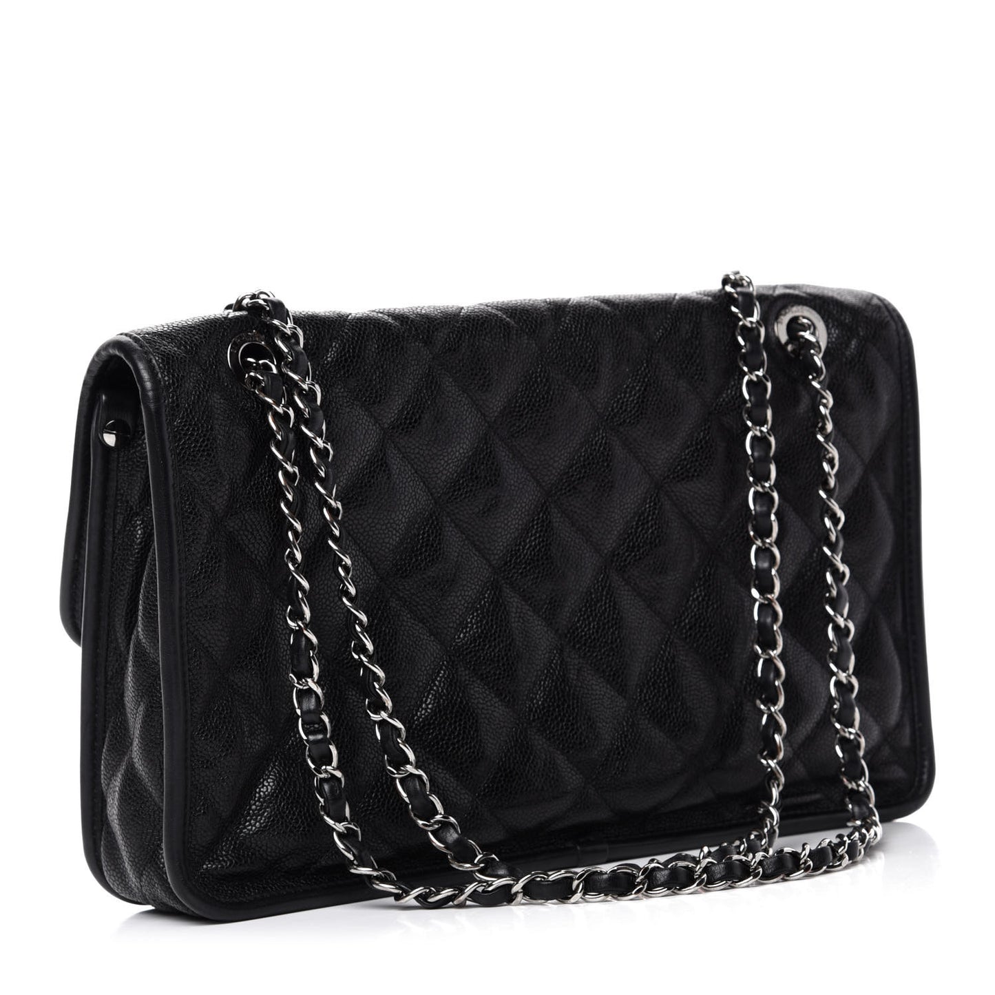 Caviar Quilted Large French Riviera Flap Black