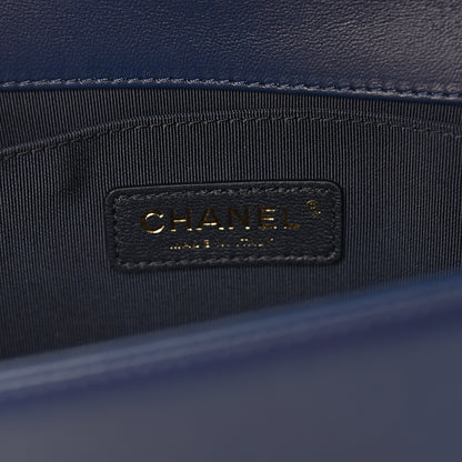 Chanel Calfskin Chevron Medium Boy Flap Dark Navy Blue 7 of 15