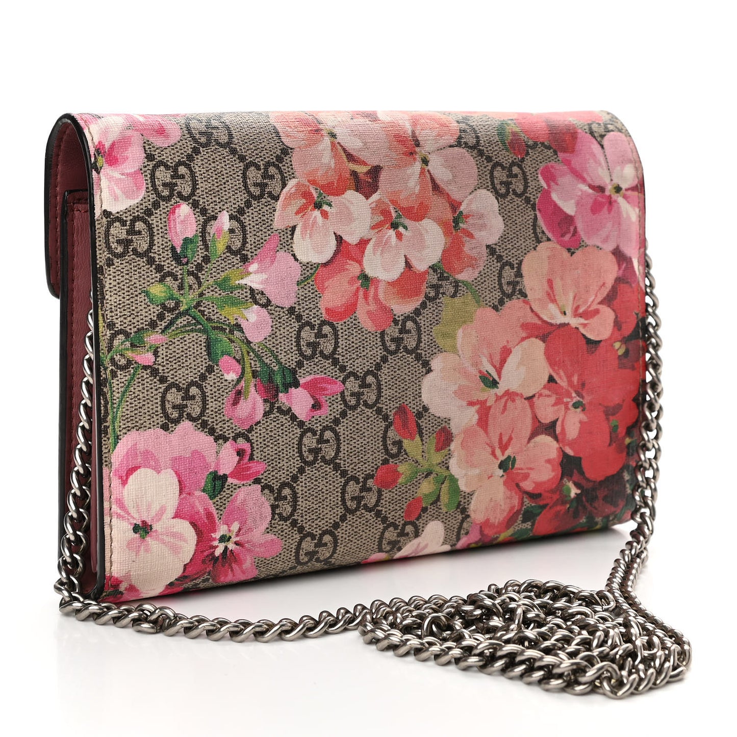 GG Supreme Monogram Blooms Mini Dionysus Chain Wallet Beige Multicolor Dry Rose