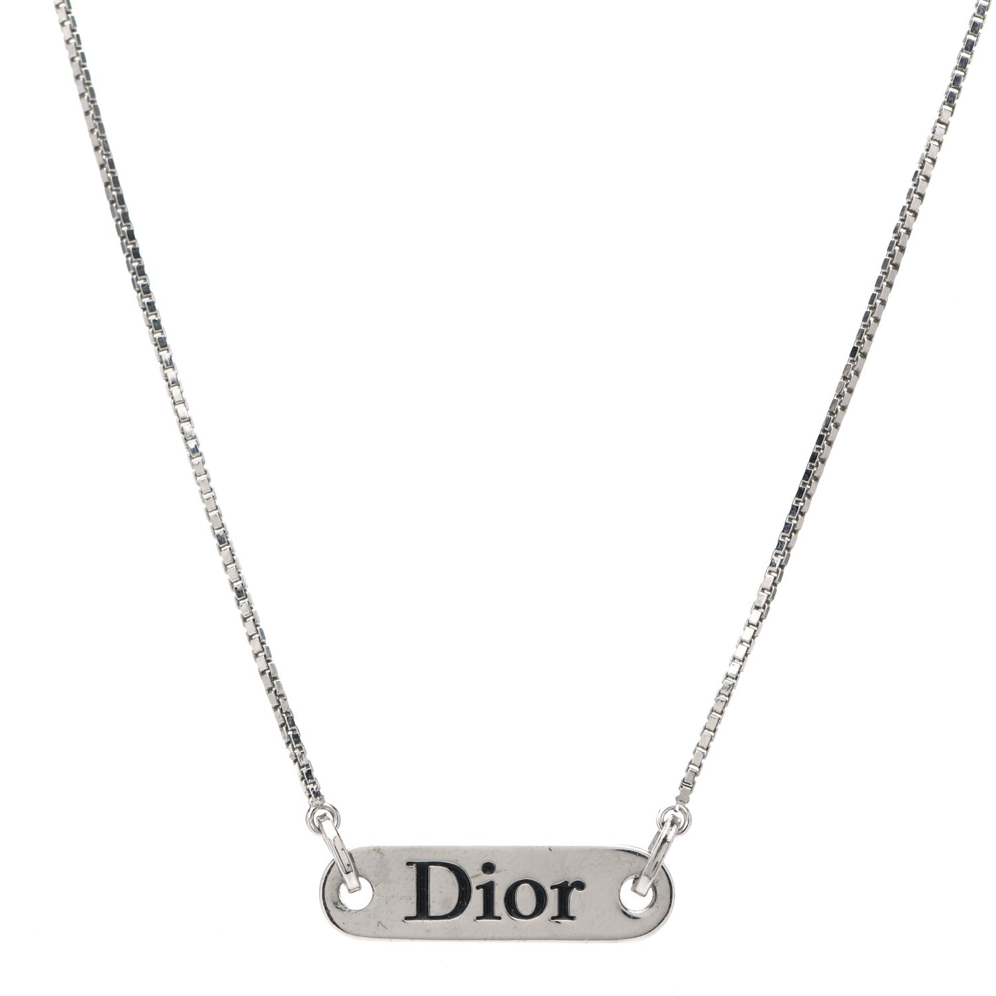 Enamel Logo Tag Short Necklace Silver
