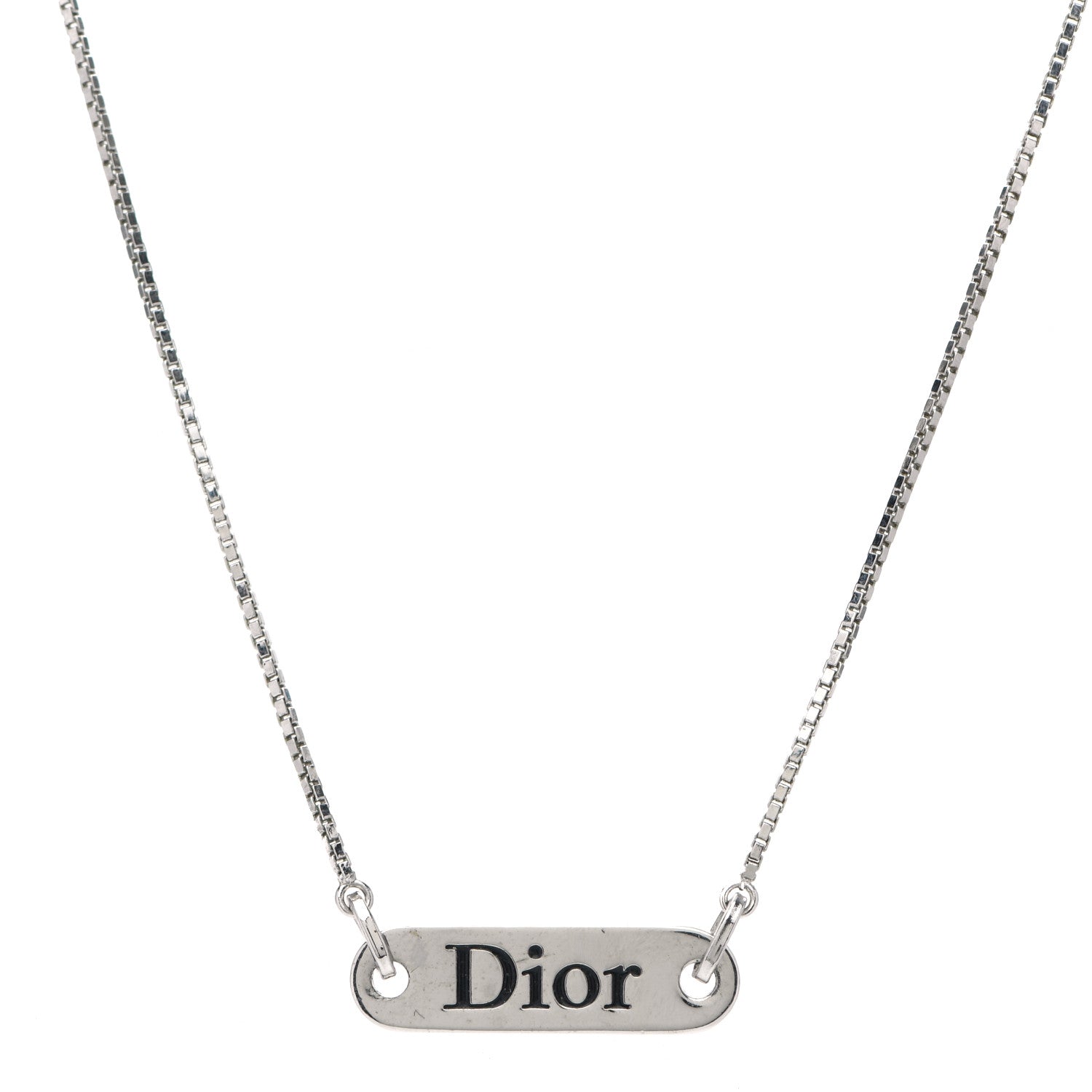Christian Dior Enamel Logo Tag Short Necklace Silver 1 of 5
